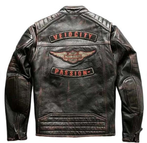 HD Motorcycle Triple Vent Detonator Distressed Leather Jacket