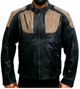 Real Cow Leather Motorcycle Jacket Black & Brown for Men