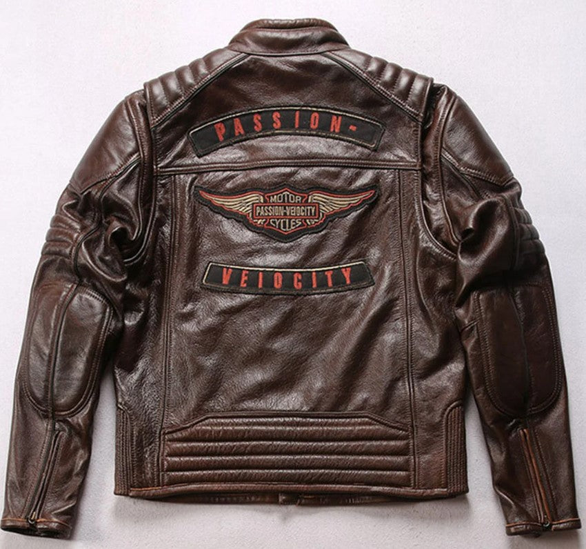 HD Motorcycle Triple Vent Detonator Distressed Leather Jacket