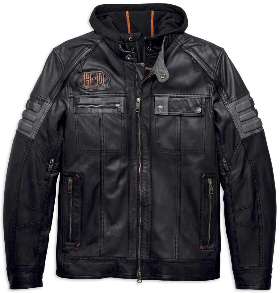Harley-Davidson Men's Bridgeport Black Leather Jacket Hoodie 3 in 1