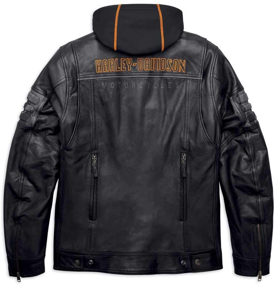 Harley-Davidson Men's Bridgeport Black Leather Jacket Hoodie 3 in 1