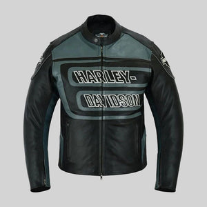 H-D Mens Marker Black & Gray Leather Jacket